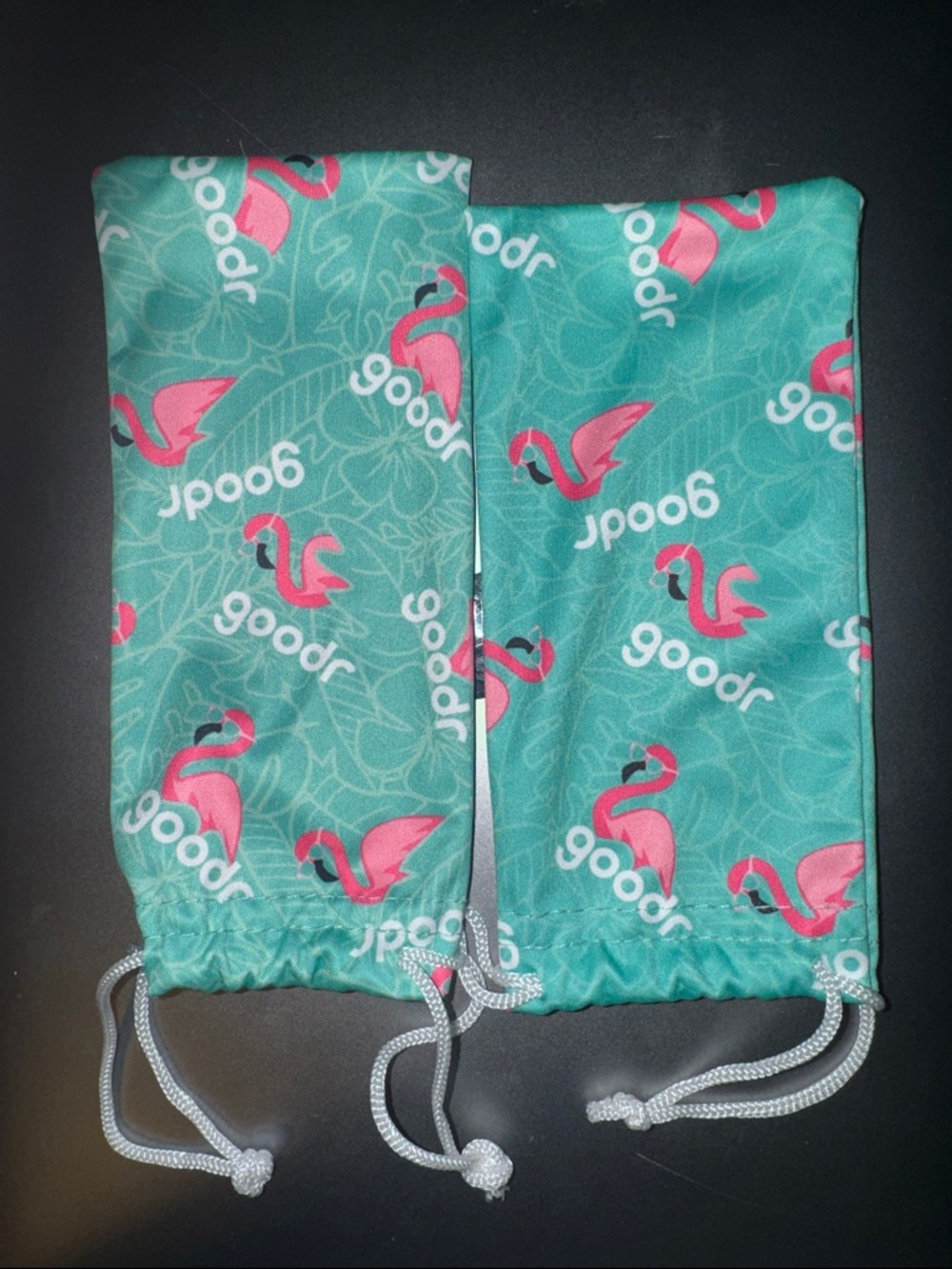 Goodr Sunglasses Drawstring Pouches-Teal with Pink Flamingos 2 new-never used!